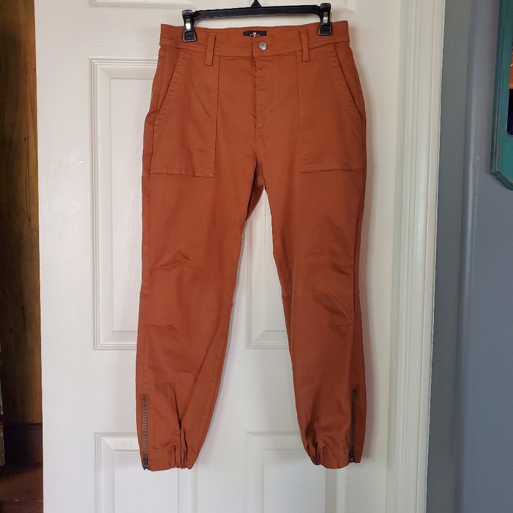 7 For All Mankind Boyfriend Jogger Denim Ankle Zip Brown Rust Preppy Casual 29